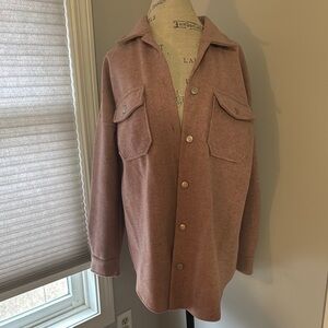 Peach Love Shacket Pink with Black Button Down Chest Pockets